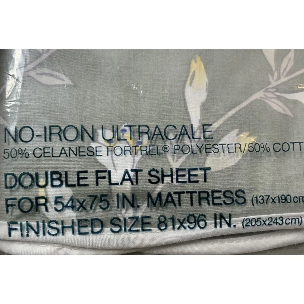 Vintage Wamsutta Percale Silver Blossom Gray Retro Double Flat Sheet NOS NEW
